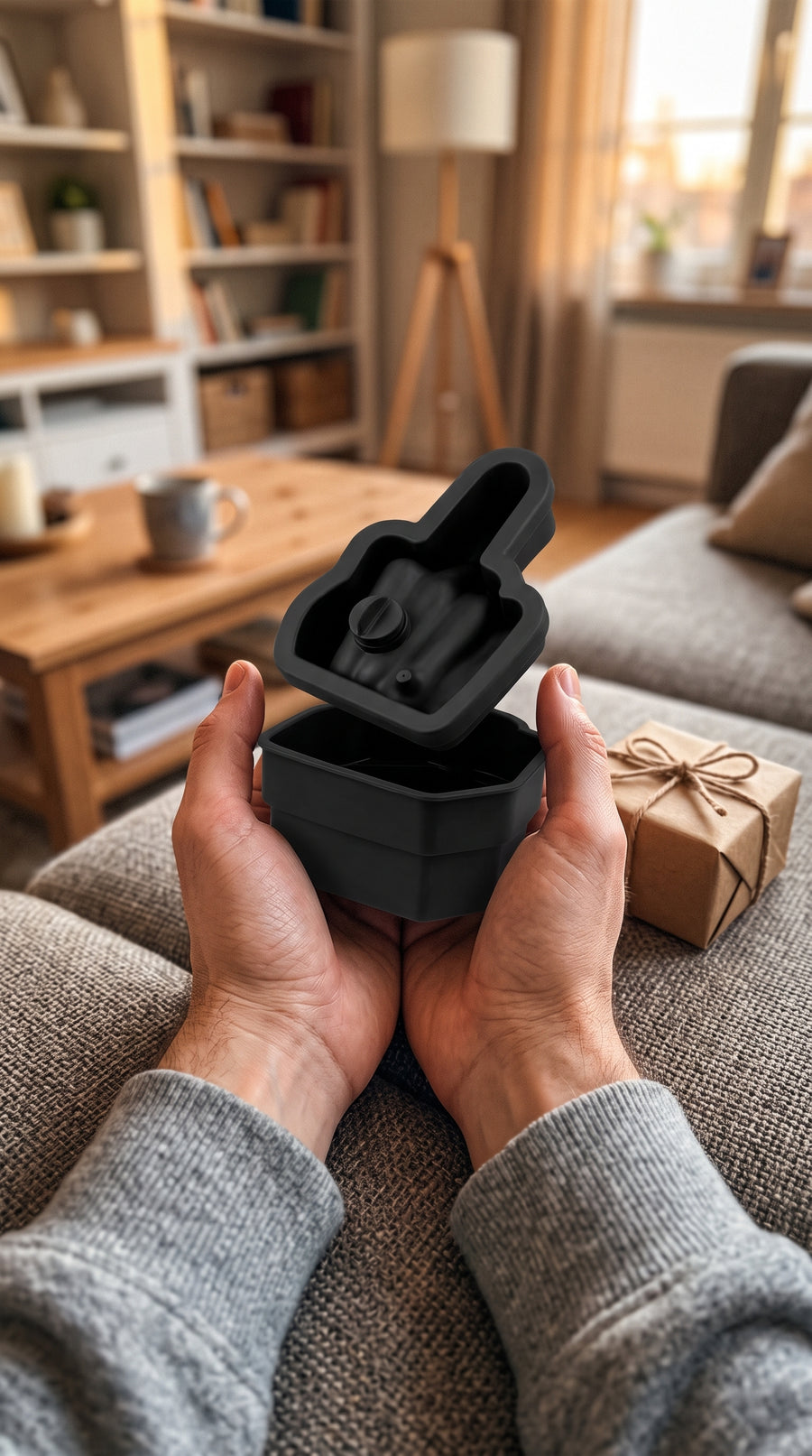 Customer holding the ice mold as a gift